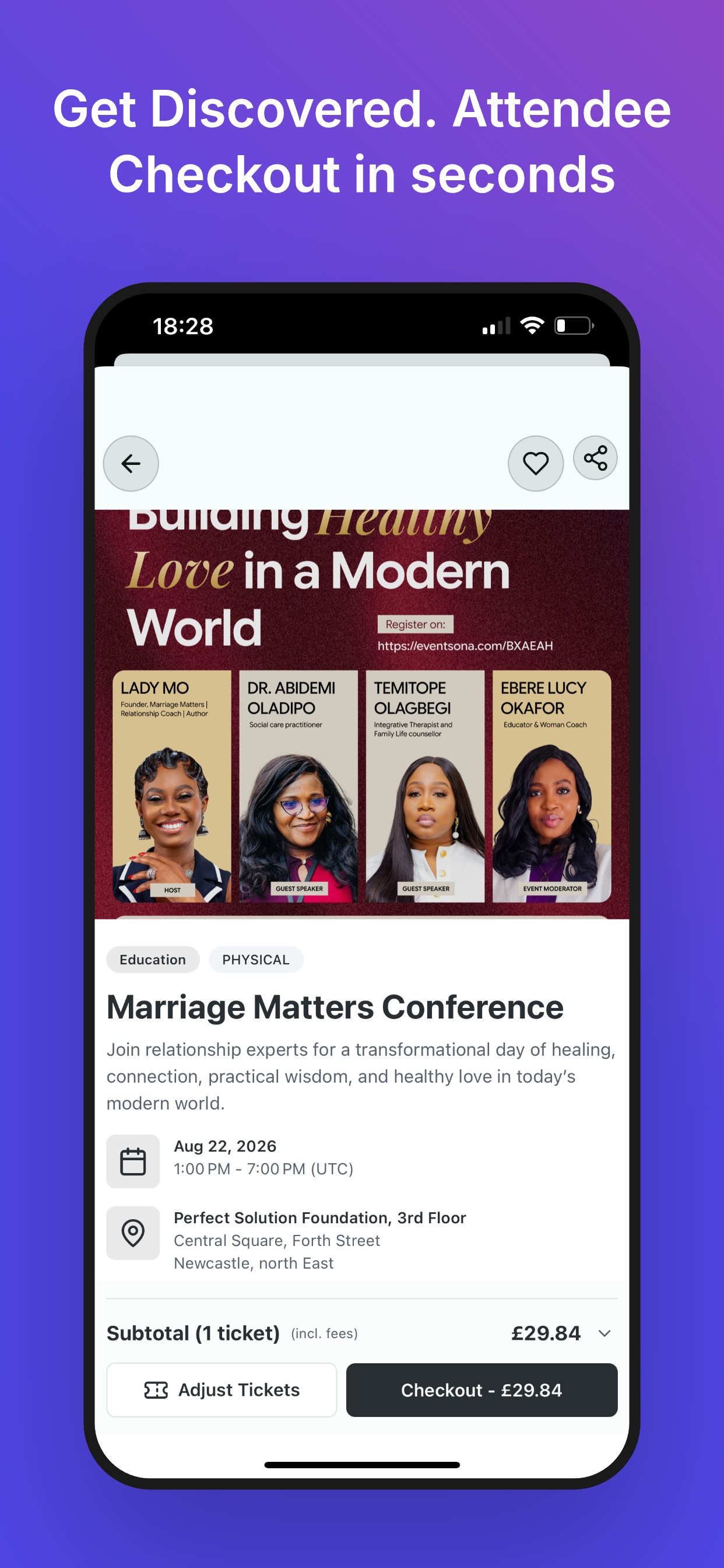 Eventsona app — attendee event checkout